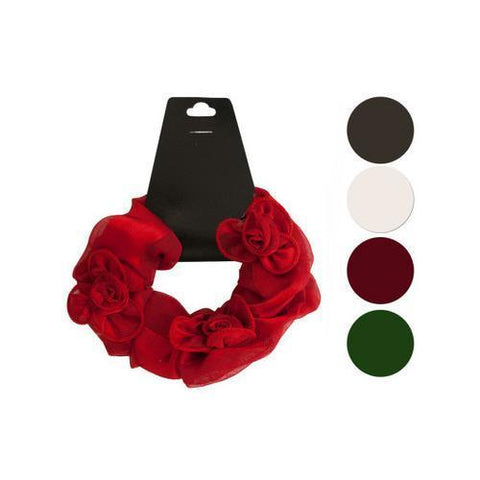 Satiny Hair Twister with Ruffle Flower Accents ( Case of 96 )