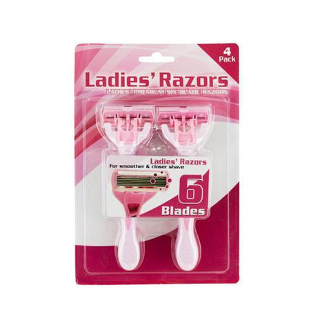 Ladies' 6 Blade Premium Disposable Razors ( Case of 12 )