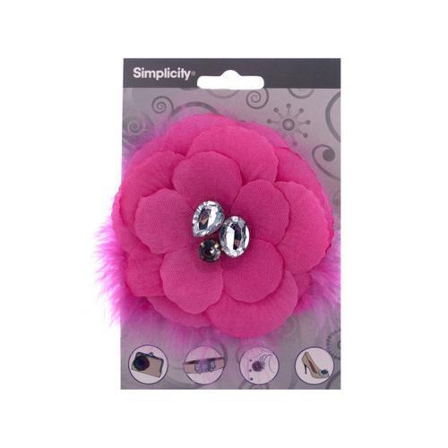 simplicity hot pink flower w/feathers/gems accent ( Case of 96 )