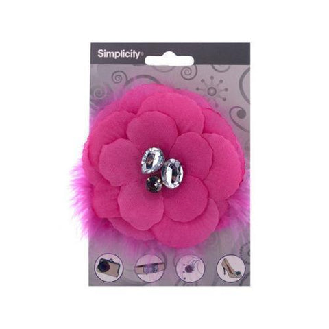 simplicity hot pink flower w/feathers/gems accent ( Case of 96 )
