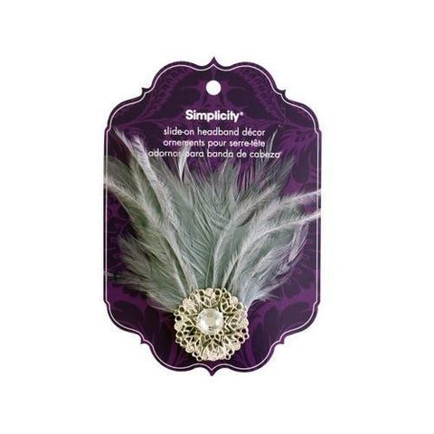 simplicity jewel/gray feather slide on headband accent ( Case of 72 )