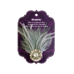 simplicity jewel/gray feather slide on headband accent ( Case of 72 )