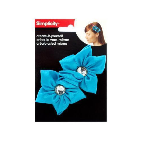 simplicity 2 pack turquoise satin flower/gem headband accent ( Case of 48 )